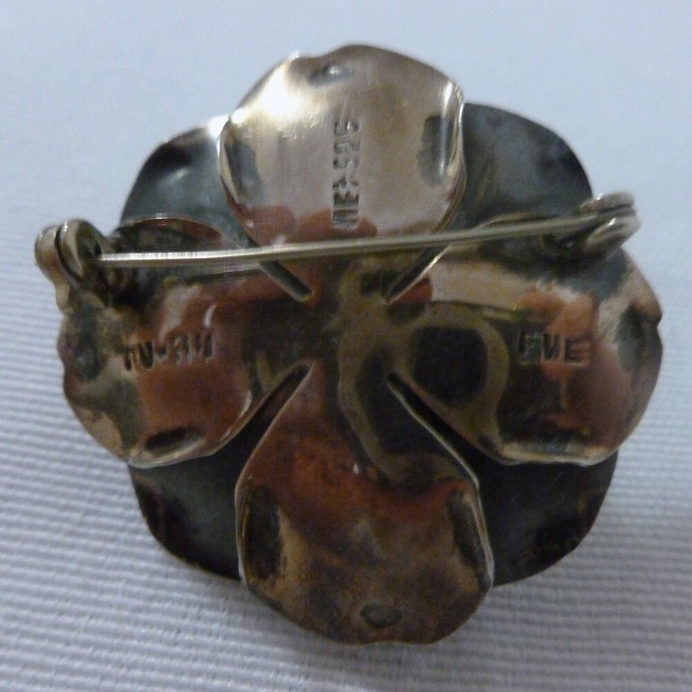Rose Vintage Sterling Silver Brooch Pin Blackened Patina on Silver Rose Pin - Picture 6 of 6